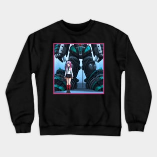 Anime Girl with Giant Battle Robot Crewneck Sweatshirt